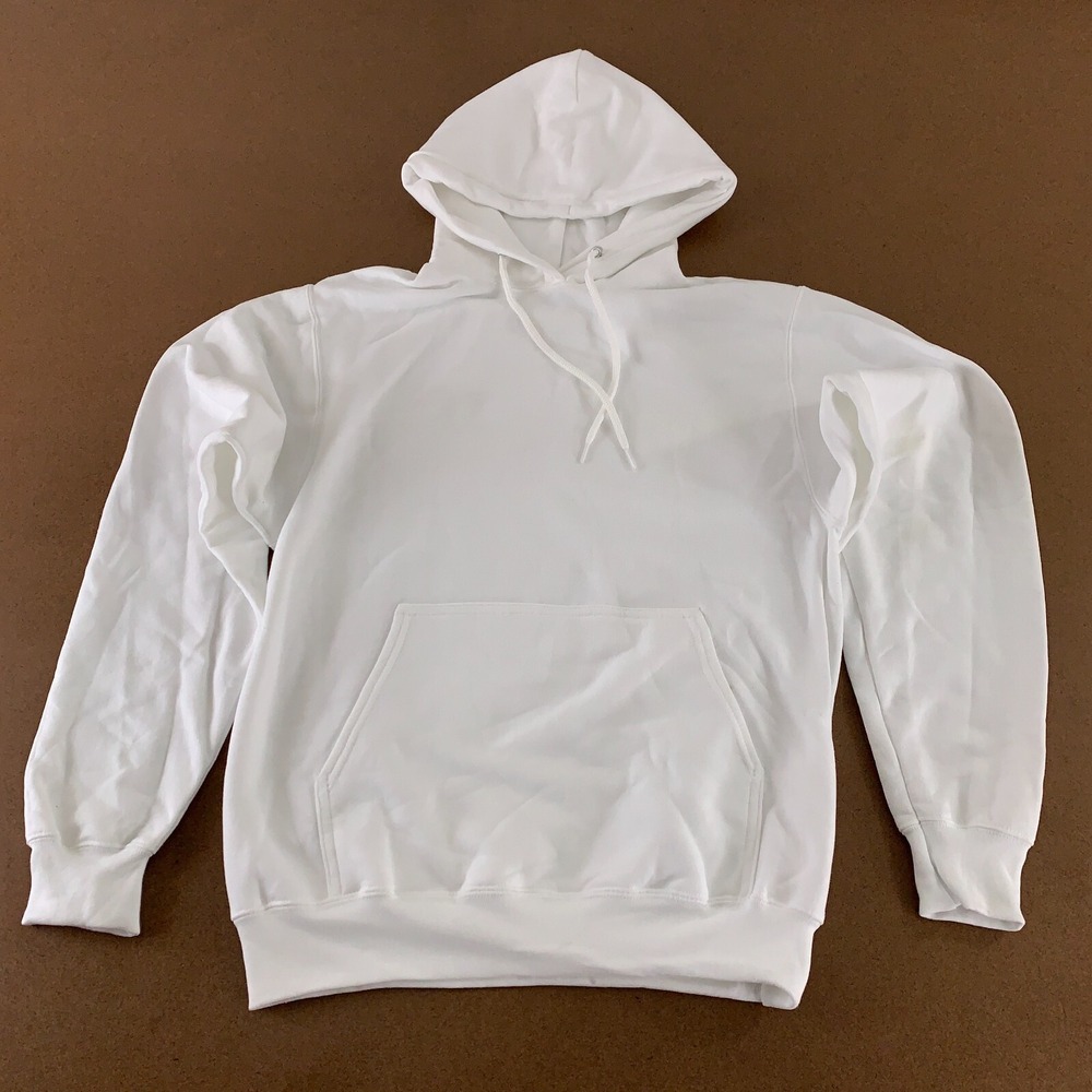 Port & Company Core Fleece Adult Small White Pocketed Pullover Hoodie New *Flaw